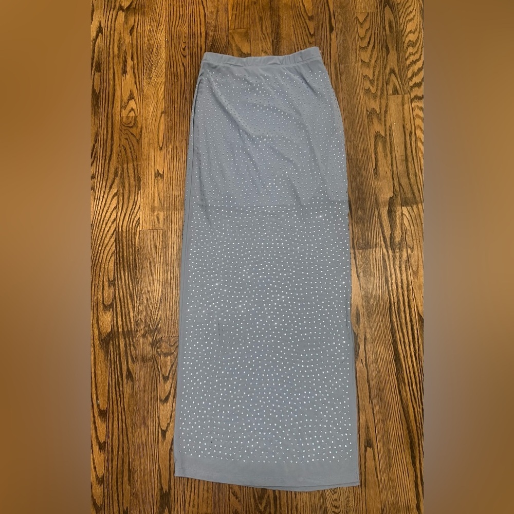 Haute Monde Light Blue Maxi Skirt with White Crystals